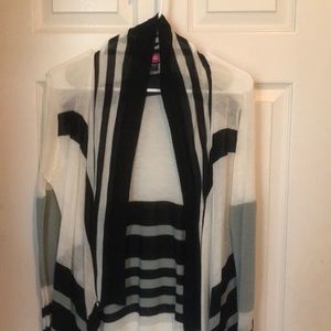Black, gray and white striped cardigan